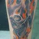 Sacred Ink Black and grey skull and fire